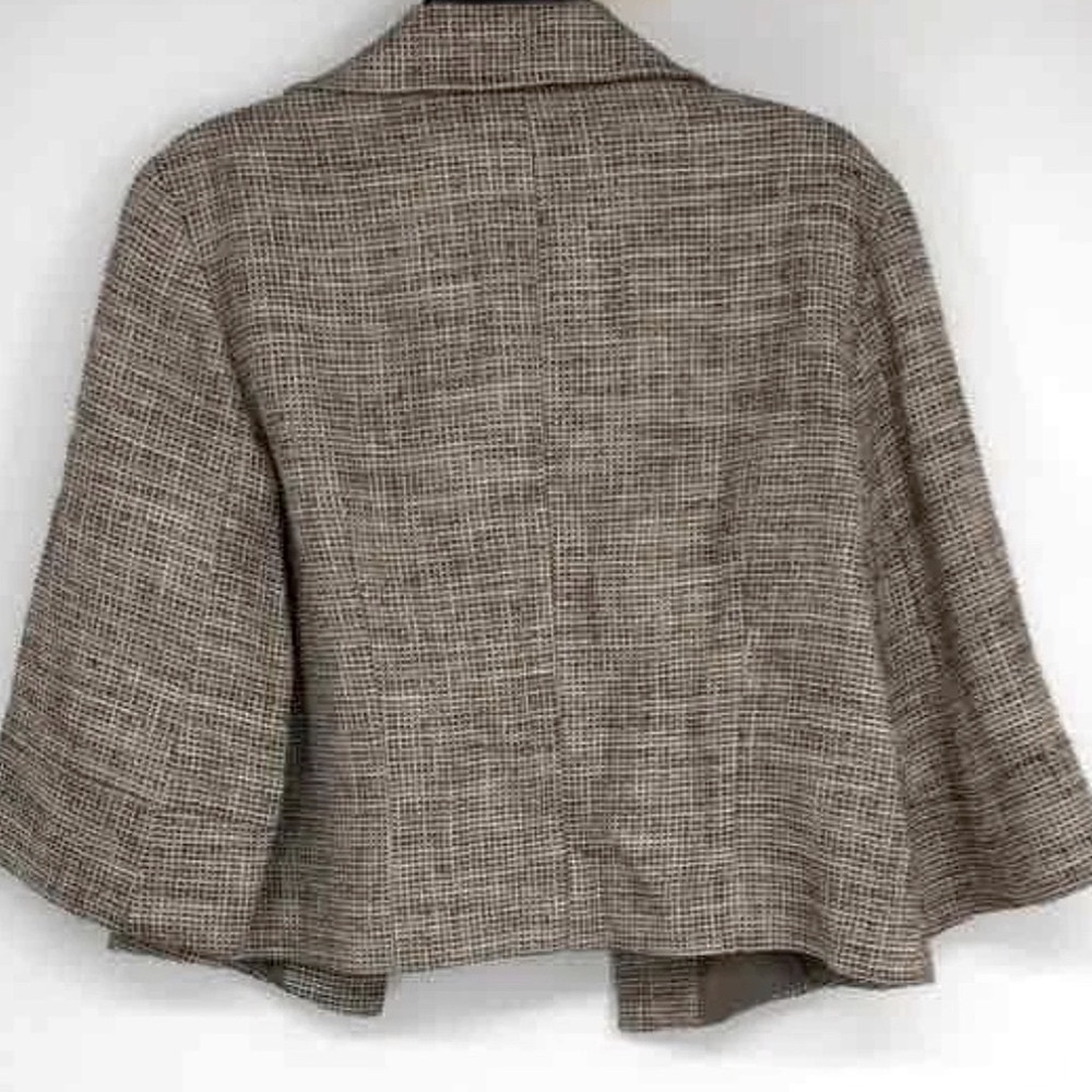 [Lafayette 148] Brown Taupe 3/4 Sleeve Open Front Tweed Blazer Jacket Women's 12 - Picture 4 of 7